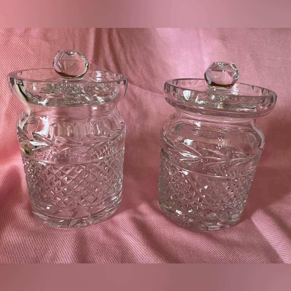 2 Vintage Galway Irish Crystal Biscuit Jars with open lids